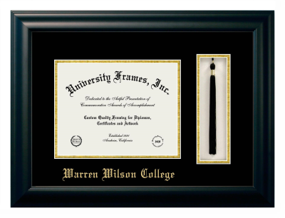 Warren Wilson College Diploma with Tassel Box Frame in Satin Black with Black & Gold Mats for document: 8 1/2"h x 11"w  
