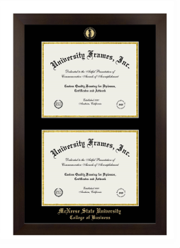 McNeese State University College of Business Double Diploma Frame in Manhattan Espresso with Black & Gold Mats for document: 8 1/2"h x 11"w  , document: 8 1/2"h x 11"w  
