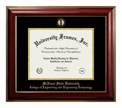 McNeese State University College of Engineering and Engineering Technology Diploma Frame in Classic Mahogany with Gold Trim with Black & Gold Mats for document: 8 1/2"h x 11"w  