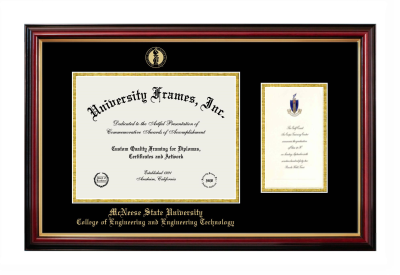 McNeese State University College of Engineering and Engineering Technology Diploma with Announcement Frame in Petite Mahogany with Gold Trim with Black & Gold Mats for document: 8 1/2"h x 11"w  , diploma: 7"h x 4"w  