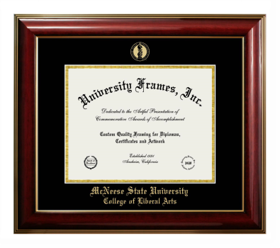 McNeese State University College of Liberal Arts Diploma Frame in Classic Mahogany with Gold Trim with Black & Gold Mats for document: 8 1/2"h x 11"w  