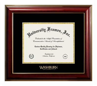 Washburn University Diploma Frame in Classic Mahogany with Gold Trim with Black & Gold Mats for document: 8 1/2"h x 11"w  
