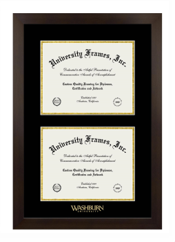 Washburn University Double Diploma Frame in Manhattan Espresso with Black & Gold Mats for document: 8 1/2"h x 11"w  , document: 8 1/2"h x 11"w  