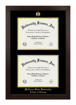 McNeese State University College of Nursing Double Diploma Frame in Manhattan Espresso with Black & Gold Mats for document: 8 1/2"h x 11"w  , document: 8 1/2"h x 11"w  
