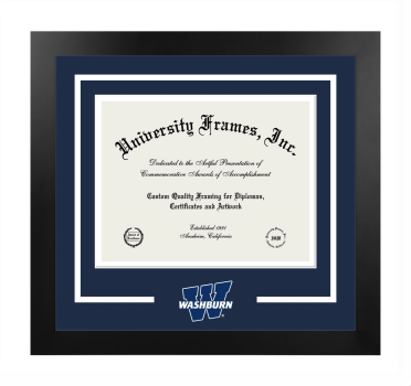 Washburn University School of Law Logo Mat Frame in Manhattan Black with Navy Blue & White Mats for document: 8 1/2"h x 11"w  