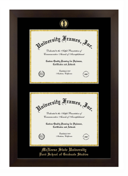 McNeese State University Doré School of Graduate Studies Double Diploma Frame in Manhattan Espresso with Black & Gold Mats for document: 8 1/2"h x 11"w  , document: 8 1/2"h x 11"w  