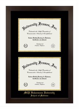 MCP Hahnemann University School of Medicine Double Diploma Frame in Manhattan Espresso with Black & Gold Mats for document: 8 1/2"h x 11"w  , document: 8 1/2"h x 11"w  