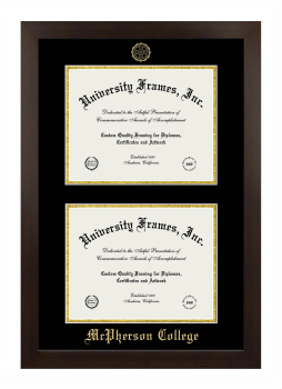 McPherson College Double Diploma Frame in Manhattan Espresso with Black & Gold Mats for document: 8 1/2"h x 11"w  , document: 8 1/2"h x 11"w  