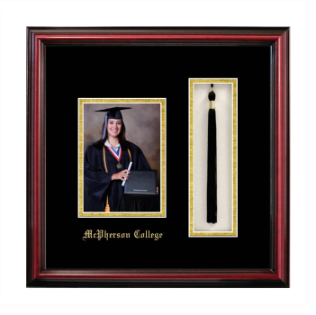 McPherson College 5 x 7 Portrait with Tassel Box Frame in Petite Cherry with Black & Gold Mats