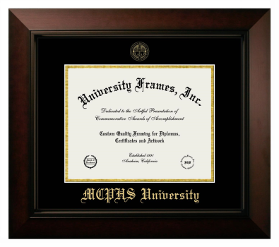 MCPHS (Massachusetts College of Pharmacy and Health Sciences) University Diploma Frame in Legacy Black Cherry with Black & Gold Mats for document: 8 1/2"h x 11"w  