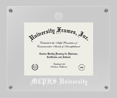 MCPHS (Massachusetts College of Pharmacy and Health Sciences) University Lucent Clear-over-Clear Frame in Lucent Clear Moulding with Lucent Clear Mat for document: 8 1/2"h x 11"w  