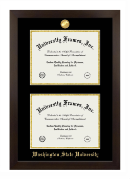 Washington State University Double Diploma Frame in Manhattan Espresso with Black & Gold Mats for document: 8 1/2"h x 11"w  , document: 8 1/2"h x 11"w  