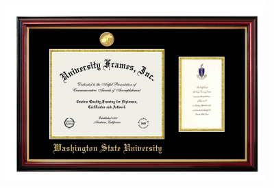 Washington State University Diploma with Announcement Frame in Petite Mahogany with Gold Trim with Black & Gold Mats for document: 8 1/2"h x 11"w  , diploma: 7"h x 4"w  
