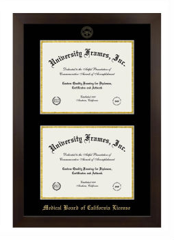 Medical Board of California License Double Diploma Frame in Manhattan Espresso with Black & Gold Mats for document: 8 1/2"h x 11"w  , document: 8 1/2"h x 11"w  