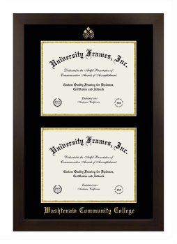 Washtenaw Community College Double Diploma Frame in Manhattan Espresso with Black & Gold Mats for document: 8 1/2"h x 11"w  , document: 8 1/2"h x 11"w  