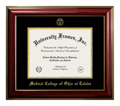 Medical College of Ohio at Toledo Diploma Frame in Classic Mahogany with Gold Trim with Black & Gold Mats for document: 8 1/2"h x 11"w  