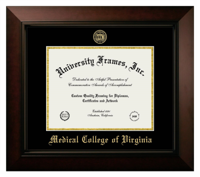 Medical College of Virginia Diploma Frame in Legacy Black Cherry with Black & Gold Mats for document: 8 1/2"h x 11"w  