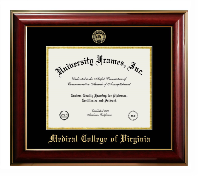 Medical College of Virginia Diploma Frame in Classic Mahogany with Gold Trim with Black & Gold Mats for document: 8 1/2"h x 11"w  