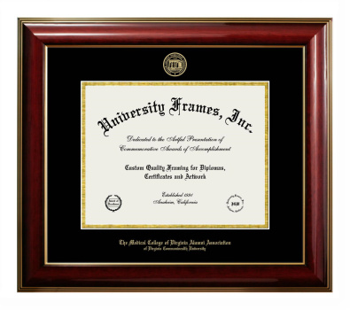 Medical College of Virginia Alumni Association of Virginia Commonwealth University Diploma Frame in Classic Mahogany with Gold Trim with Black & Gold Mats for document: 8 1/2"h x 11"w  