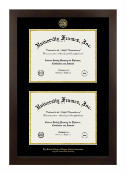 Medical College of Virginia Alumni Association of Virginia Commonwealth University Double Diploma Frame in Manhattan Espresso with Black & Gold Mats for document: 8 1/2"h x 11"w  , document: 8 1/2"h x 11"w  