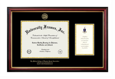 Medical College of Virginia Alumni Association of Virginia Commonwealth University School of Allied Health Professions Diploma with Announcement Frame in Petite Mahogany with Gold Trim with Black & Gold Mats for document: 8 1/2"h x 11"w  , diploma: 7"h x 4"w  