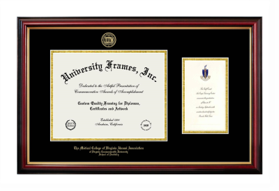 Medical College of Virginia Alumni Association of Virginia Commonwealth University School of Dentistry Diploma with Announcement Frame in Petite Mahogany with Gold Trim with Black & Gold Mats for document: 8 1/2"h x 11"w  , diploma: 7"h x 4"w  