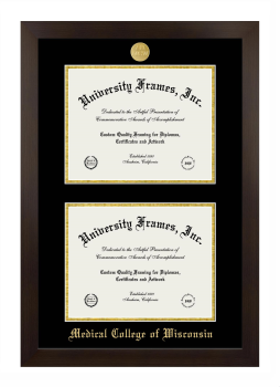 Medical College of Wisconsin Double Diploma Frame in Manhattan Espresso with Black & Gold Mats for document: 8 1/2"h x 11"w  , document: 8 1/2"h x 11"w  