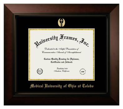 Medical University of Ohio at Toledo Diploma Frame in Legacy Black Cherry with Black & Gold Mats for document: 8 1/2"h x 11"w  