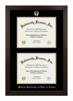 Medical University of Ohio at Toledo Double Diploma Frame in Manhattan Espresso with Black & Gold Mats for document: 8 1/2"h x 11"w  , document: 8 1/2"h x 11"w  
