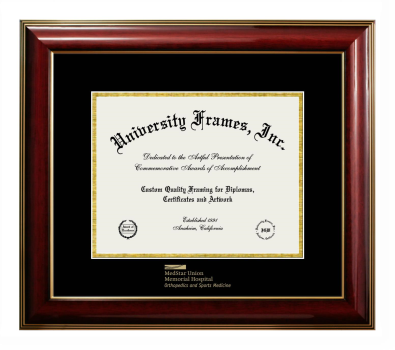 MedStar Union Memorial Hospital Diploma Frame in Classic Mahogany with Gold Trim with Black & Gold Mats for document: 8 1/2"h x 11"w  