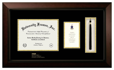 MedStar Union Memorial Hospital Diploma with Announcement & Tassel Box Frame in Legacy Black Cherry with Black & Gold Mats for document: 8 1/2"h x 11"w  , diploma: 7"h x 4"w  