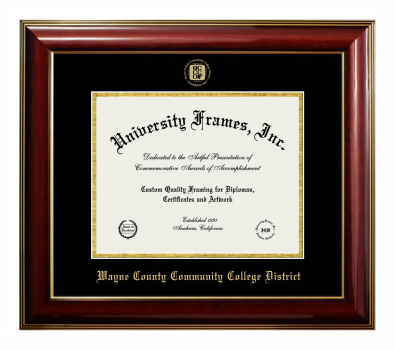 Wayne County Community College District Diploma Frame in Classic Mahogany with Gold Trim with Black & Gold Mats for document: 8 1/2"h x 11"w  