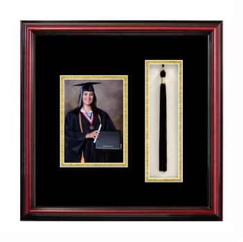 Merced College 5 x 7 Portrait with Tassel Box Frame in Petite Cherry with Black & Gold Mats