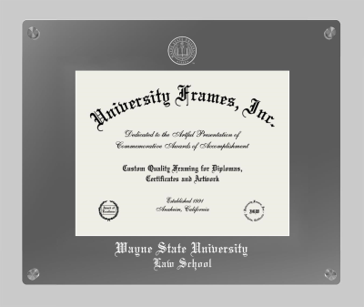 Wayne State University Law School Lucent Clear-over-Smoke Frame in Lucent Smoke Moulding with Lucent Smoke Mat for document: 8 1/2"h x 11"w  