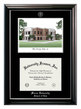Mercer University School of Law Double Opening with Campus Image (Stacked) Frame in Classic Ebony with Silver Trim with Black & Silver Mats for document: 8 1/2"h x 11"w  