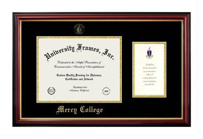 Mercy College (NY) Diploma with Announcement Frame in Petite Mahogany with Gold Trim with Black & Gold Mats for document: 8 1/2"h x 11"w  , diploma: 7"h x 4"w  