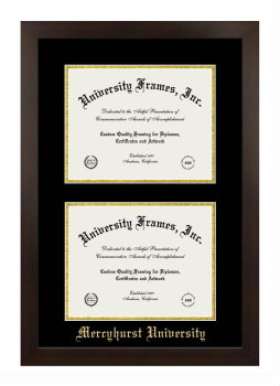 Mercyhurst University Double Diploma Frame in Manhattan Espresso with Black & Gold Mats for document: 8 1/2"h x 11"w  , document: 8 1/2"h x 11"w  