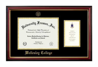 Wellesley College Diploma with Announcement Frame in Petite Mahogany with Gold Trim with Black & Gold Mats for document: 8 1/2"h x 11"w  , diploma: 7"h x 4"w  