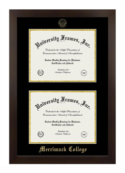 Merrimack College Double Diploma Frame in Manhattan Espresso with Black & Gold Mats for document: 8 1/2"h x 11"w  , document: 8 1/2"h x 11"w  
