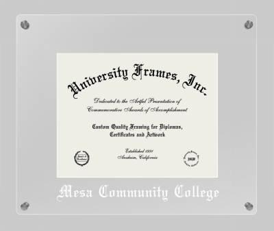 Mesa Community College Lucent Clear-over-Clear Frame in Lucent Clear Moulding with Lucent Clear Mat for document: 8 1/2"h x 11"w  