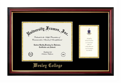 Wesley College (Delaware) Diploma with Announcement Frame in Petite Mahogany with Gold Trim with Black & Gold Mats for document: 8 1/2"h x 11"w  , diploma: 7"h x 4"w  