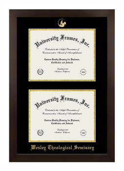 Wesley Theological Seminary Double Diploma Frame in Manhattan Espresso with Black & Gold Mats for document: 8 1/2"h x 11"w  , document: 8 1/2"h x 11"w  