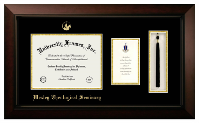 Wesley Theological Seminary Diploma with Announcement & Tassel Box Frame in Legacy Black Cherry with Black & Gold Mats for document: 8 1/2"h x 11"w  , diploma: 7"h x 4"w  
