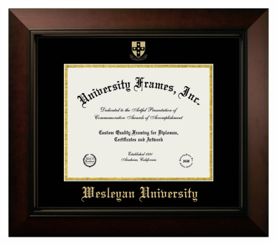Wesleyan University Diploma Frame in Legacy Black Cherry with Black & Gold Mats for document: 8 1/2"h x 11"w  