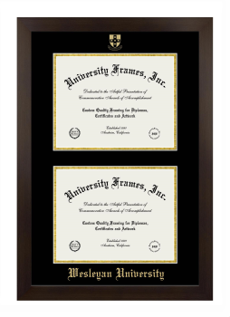 Wesleyan University Double Diploma Frame in Manhattan Espresso with Black & Gold Mats for document: 8 1/2"h x 11"w  , document: 8 1/2"h x 11"w  