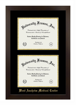 West Anaheim Medical Center Double Diploma Frame in Manhattan Espresso with Black & Gold Mats for document: 8 1/2"h x 11"w  , document: 8 1/2"h x 11"w  