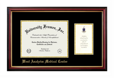 West Anaheim Medical Center Diploma with Announcement Frame in Petite Mahogany with Gold Trim with Black & Gold Mats for document: 8 1/2"h x 11"w  , diploma: 7"h x 4"w  