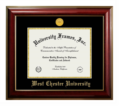 West Chester University Diploma Frame in Classic Mahogany with Gold Trim with Black & Gold Mats for document: 8 1/2"h x 11"w  