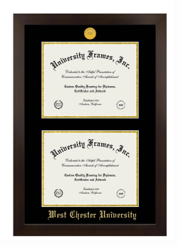 West Chester University Double Diploma Frame in Manhattan Espresso with Black & Gold Mats for document: 8 1/2"h x 11"w  , document: 8 1/2"h x 11"w  