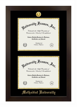 Methodist University Double Diploma Frame in Manhattan Espresso with Black & Gold Mats for document: 8 1/2"h x 11"w  , document: 8 1/2"h x 11"w  
